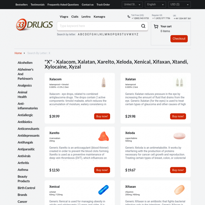 Skærmbillede af 33Drugs European Private Laboratory. Generics meds online 33drugs.com